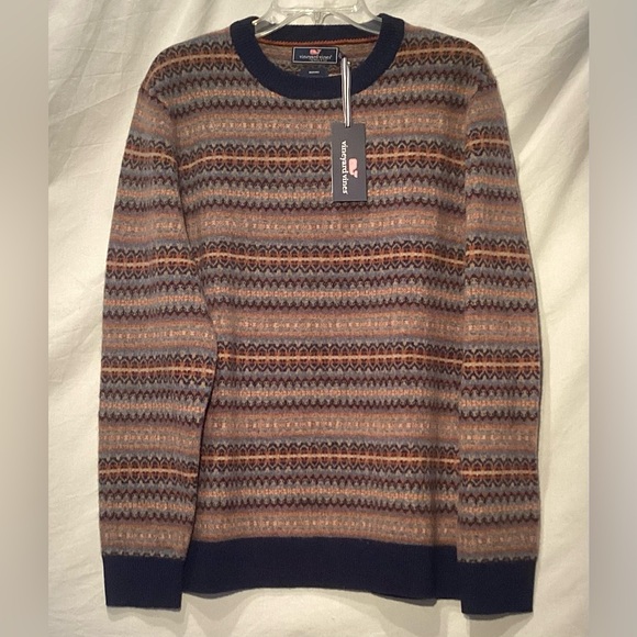 Vineyard Vines Men's Fairisle Crewneck Nautical Navy Sweater Merino Wool